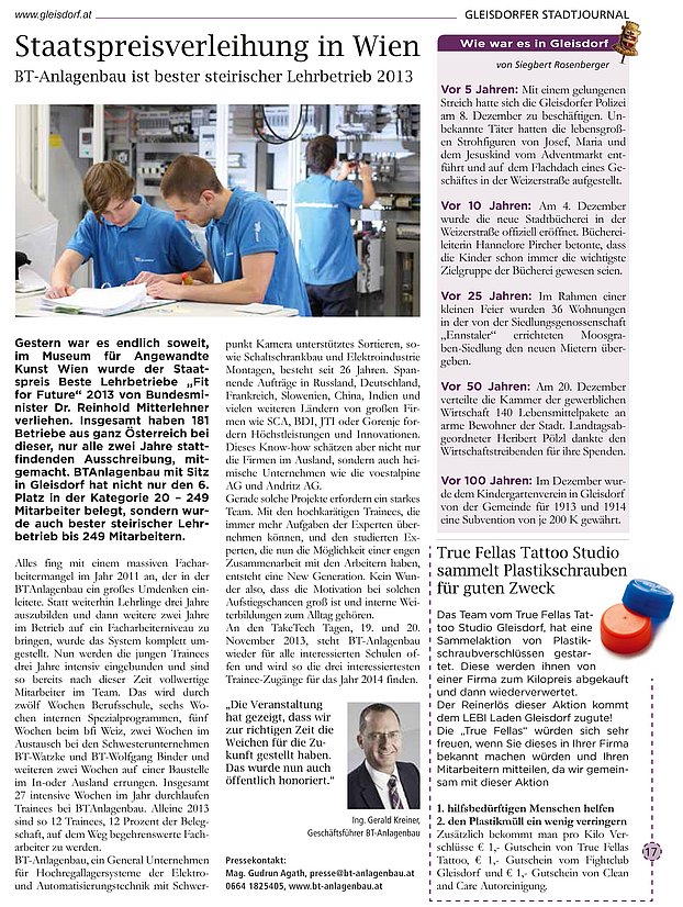 BT-Anlagenbau - Presse Archiv - Stadtjournal 12 2013